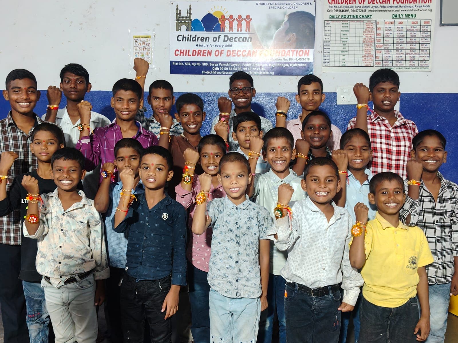 Boys celebrating Raksha Bandhan at the home in Hyderabad